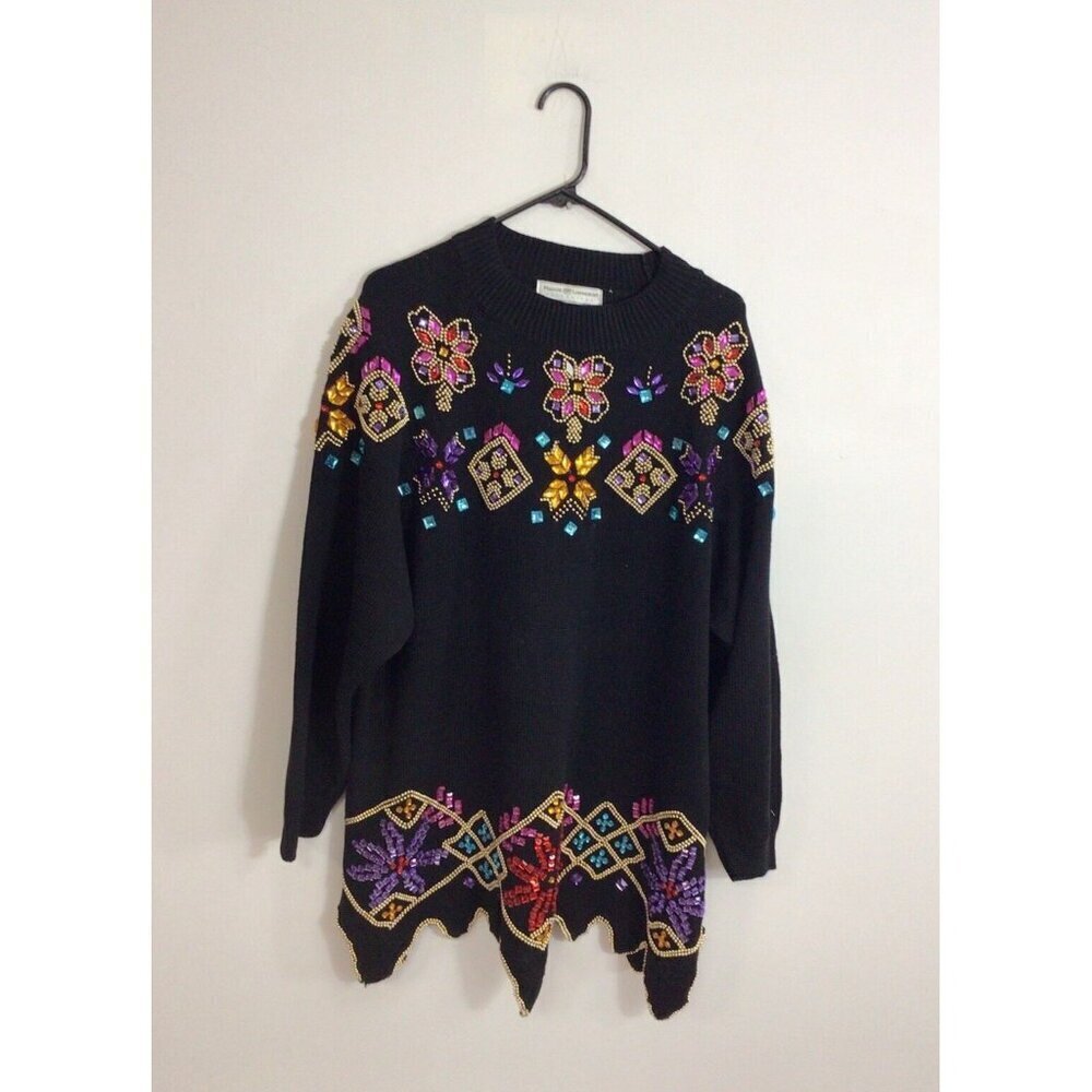 Maggie Lawrence Sequin Sweater Jeweled 90’s Womens 16
